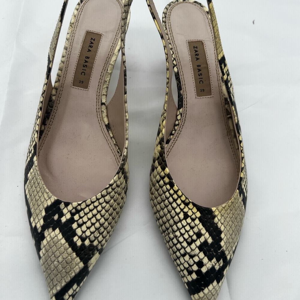 Zara Black and Tan Slingback Heels with Kitten Heel